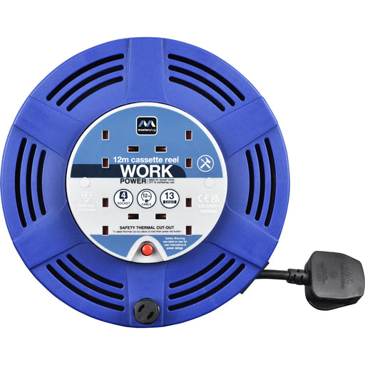 Masterplug Work - 12m, 4 Sockets, 13A, Blue
