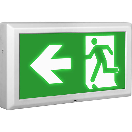 Luceco Exit Box - Tempus emergency exit box self-test with left legend