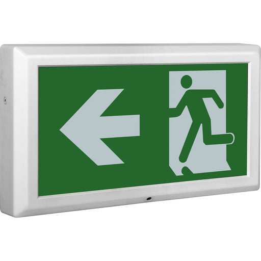 Luceco Exit Box - Tempus emergency exit box self-test with left legend