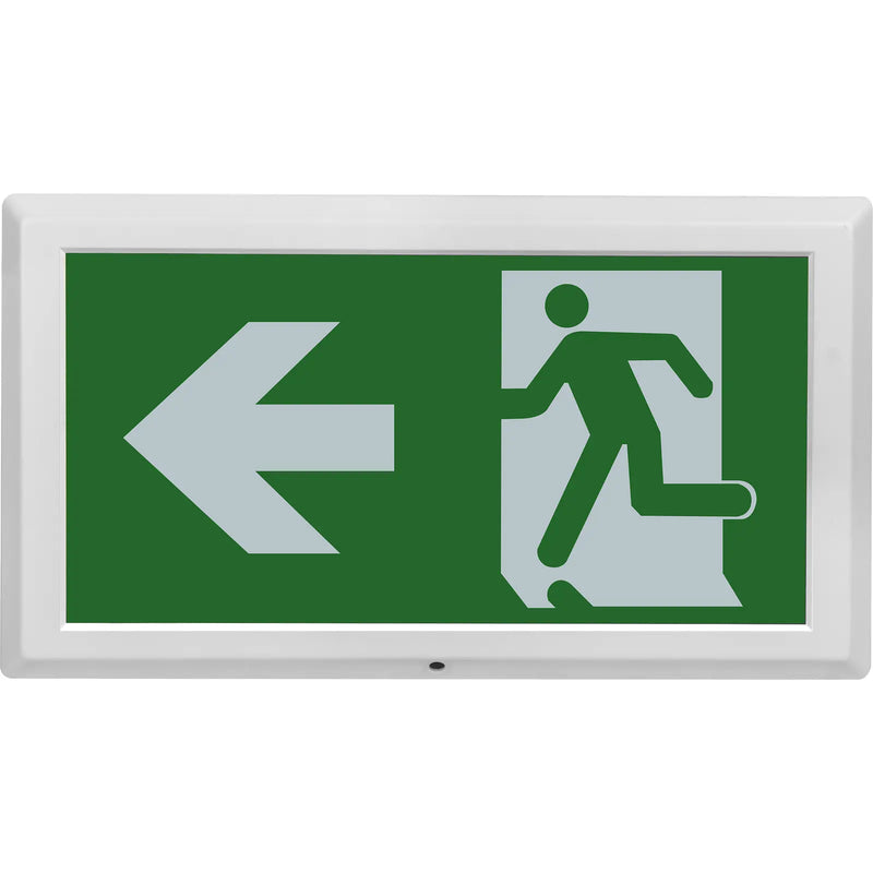 Luceco Exit Box - Tempus emergency exit box self-test with left legend