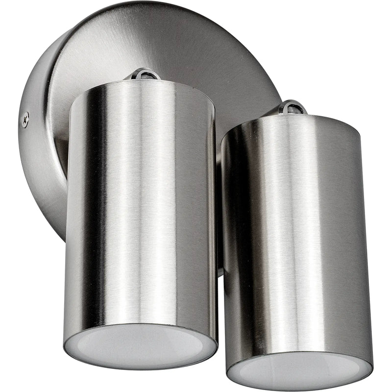Luceco Stainless Steel - Stainless steel twin head adjustable wall light 500 lumens warm white colour temp