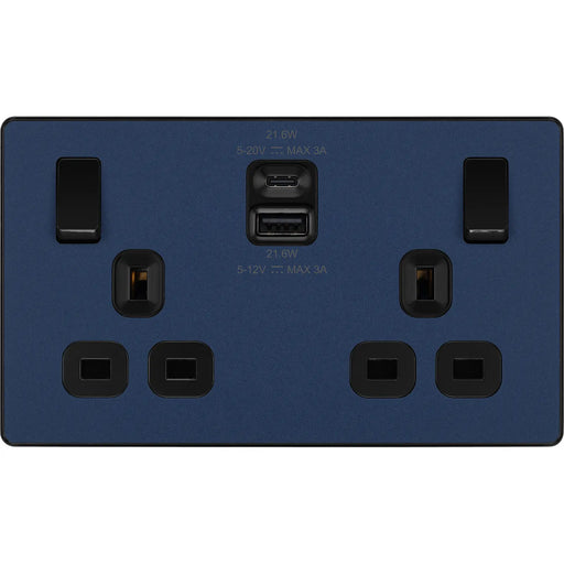 BG Electrical Evolve Matt Blue - Double switched single pole, with USB A + C (22W)