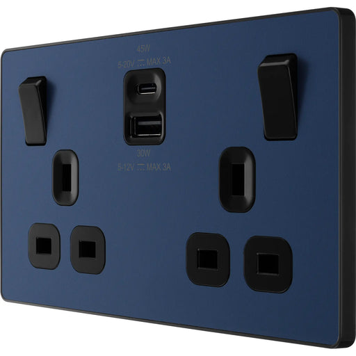 BG Electrical Evolve Matt Blue - Double switched single pole, with USB A + C (45W)
