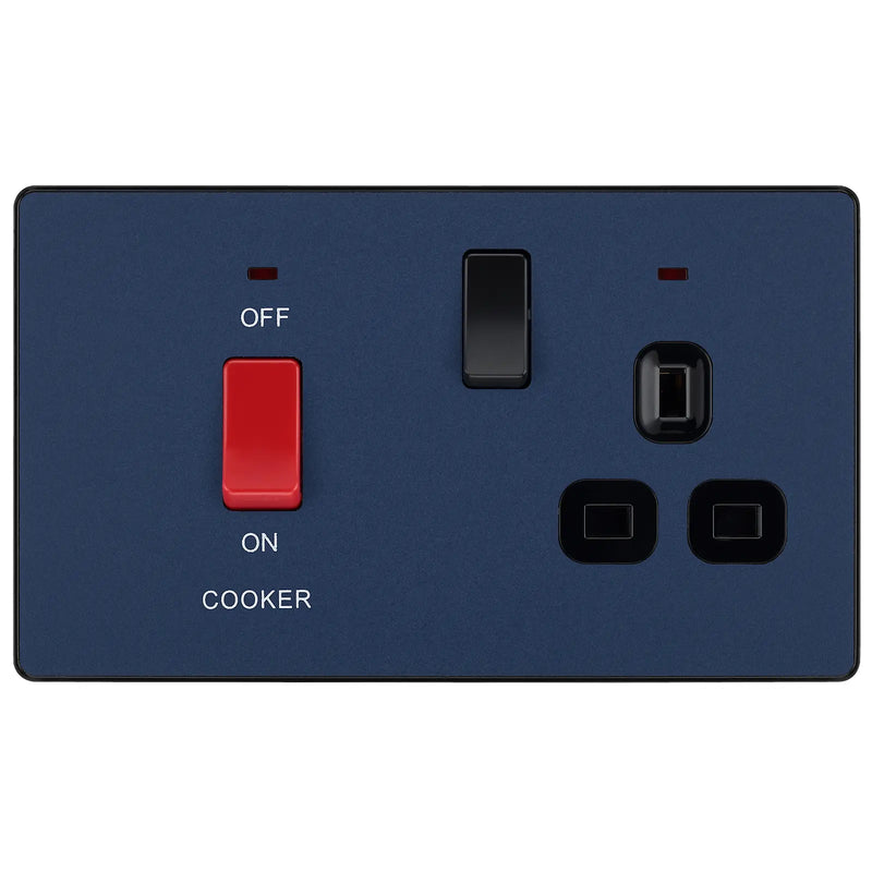BG Electrical Evolve Matt Blue - 45A double pole with switched socket and indicators