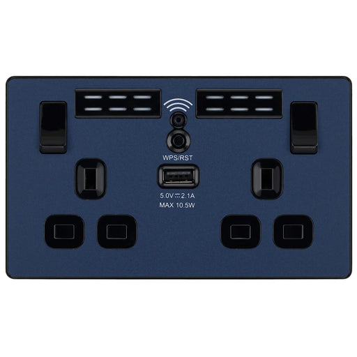BG Electrical Evolve Matt Blue - Double, switched, single pole, WiFi Extender + USB A