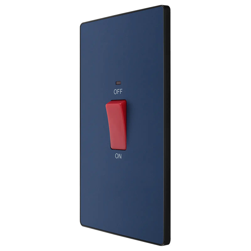 BG Electrical Evolve Matt Blue - 45A, double pole, large plate, with indicator