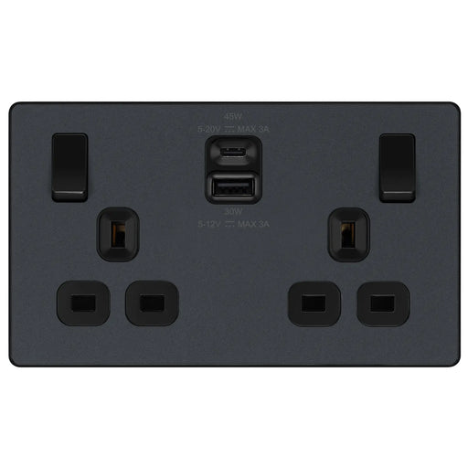 BG Electrical Evolve Matt Grey - Double switched single pole, with USB A + C (45W)