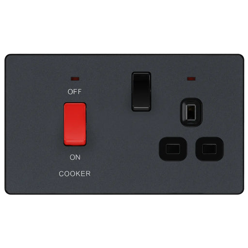 BG Electrical Evolve Matt Grey - 45A double pole with switched socket and indicators