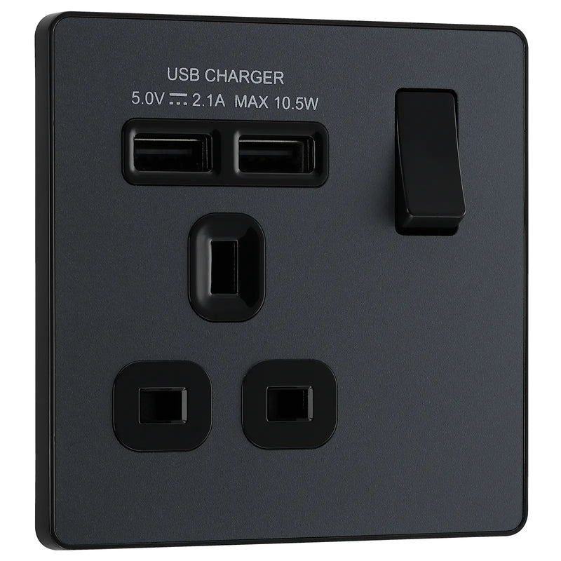 BG Electrical Evolve Matt Grey - Single, switched, single pole, with 2 x USB A