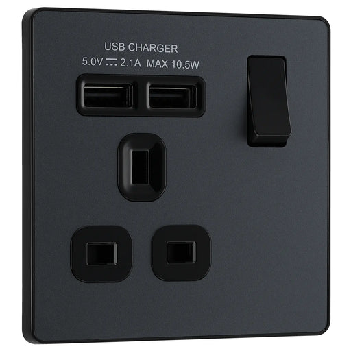 BG Electrical Evolve Matt Grey - Single, switched, single pole, with 2 x USB A