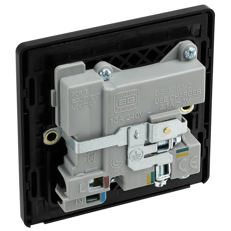 BG Electrical Evolve Matt Grey - Single, switched, single pole, with 2 x USB A