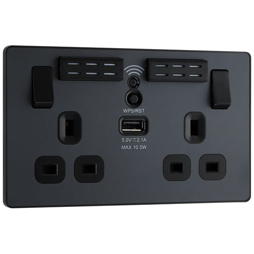 BG Electrical Evolve Matt Grey - Double, switched, single pole, WiFi Extender + USB A