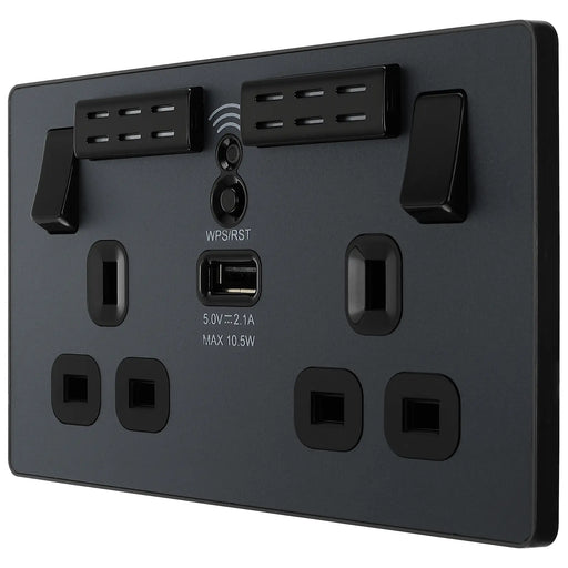 BG Electrical Evolve Matt Grey - Double, switched, single pole, WiFi Extender + USB A