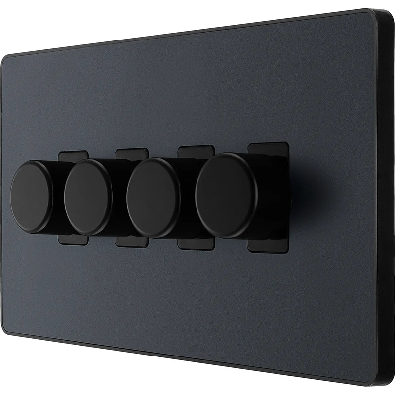 BG Electrical Evolve Matt Grey - Quadruple, 2 way push 200W