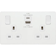 BG Electrical Evolve Pearlescent White - Double switched single pole, with USB A + C (22W)