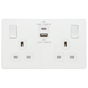 BG Electrical Evolve Pearlescent White - Double switched single pole, with USB A + C (45W)
