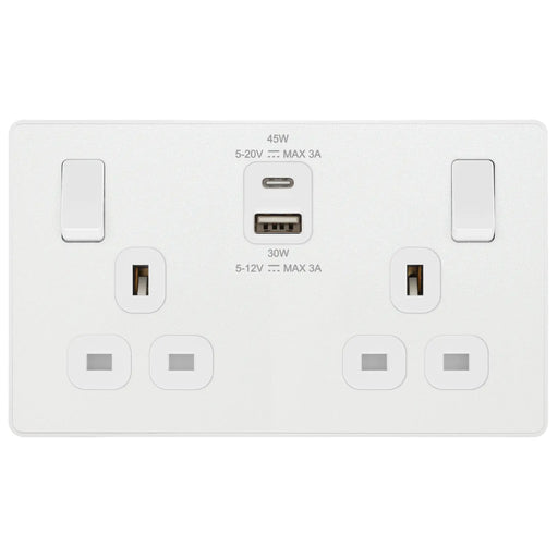 BG Electrical Evolve Pearlescent White - Double switched single pole, with USB A + C (45W)
