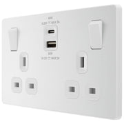 BG Electrical Evolve Pearlescent White - Double switched single pole, with USB A + C (45W)