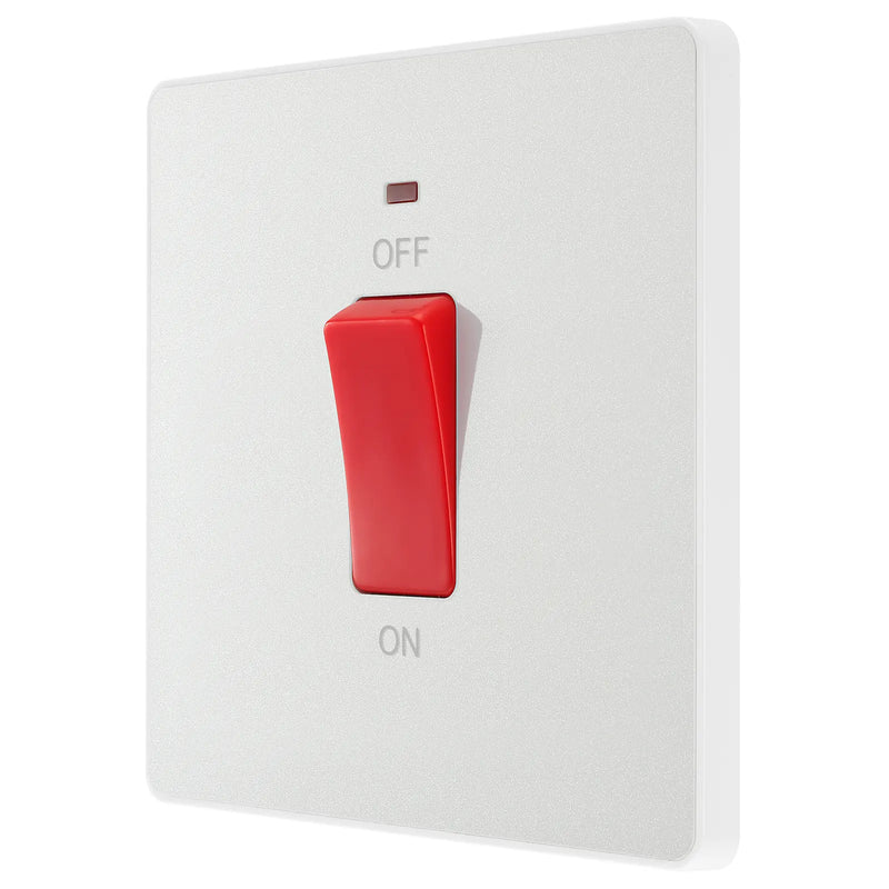 BG Electrical Evolve Pearlescent White - 45A, double pole, single plate, with indicator