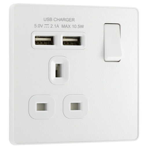 BG Electrical Evolve Pearlescent White - Single, switched, single pole, with 2 x USB A