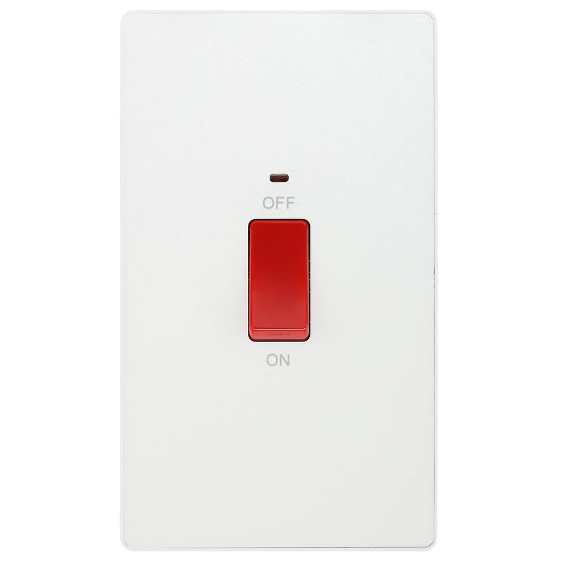 BG Electrical Evolve Pearlescent White - 45A, double pole, large plate, with indicator