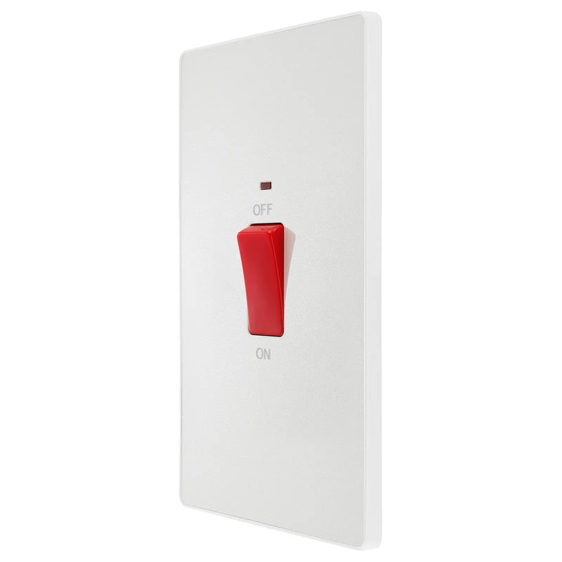 BG Electrical Evolve Pearlescent White - 45A, double pole, large plate, with indicator