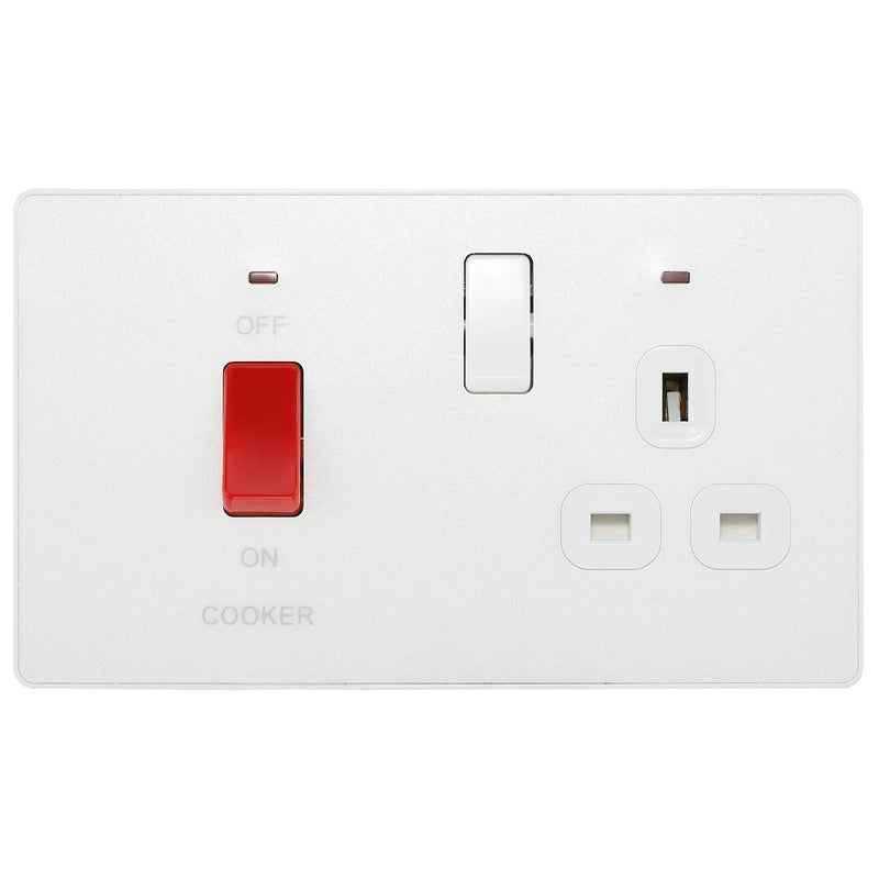 BG Electrical Evolve Pearlescent White - 45A, double pole, with switched socket and indicators