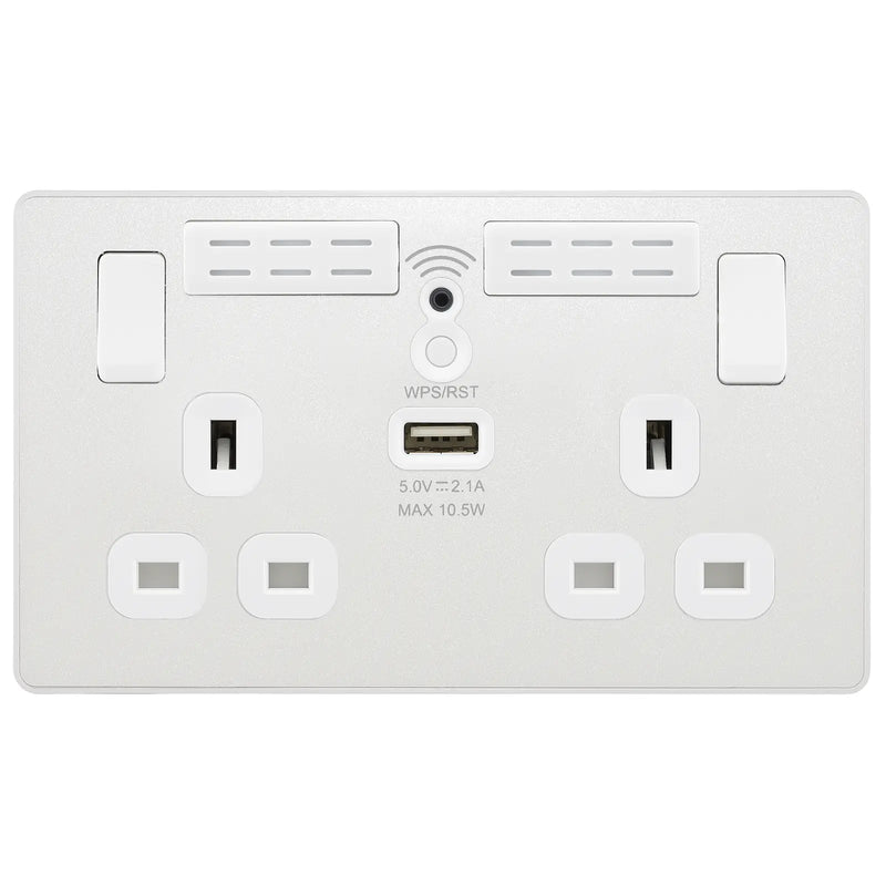 BG Electrical Evolve Pearlescent White - Double, switched, single pole, WiFi Extender + USB A