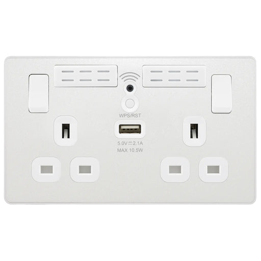 BG Electrical Evolve Pearlescent White - Double, switched, single pole, WiFi Extender + USB A