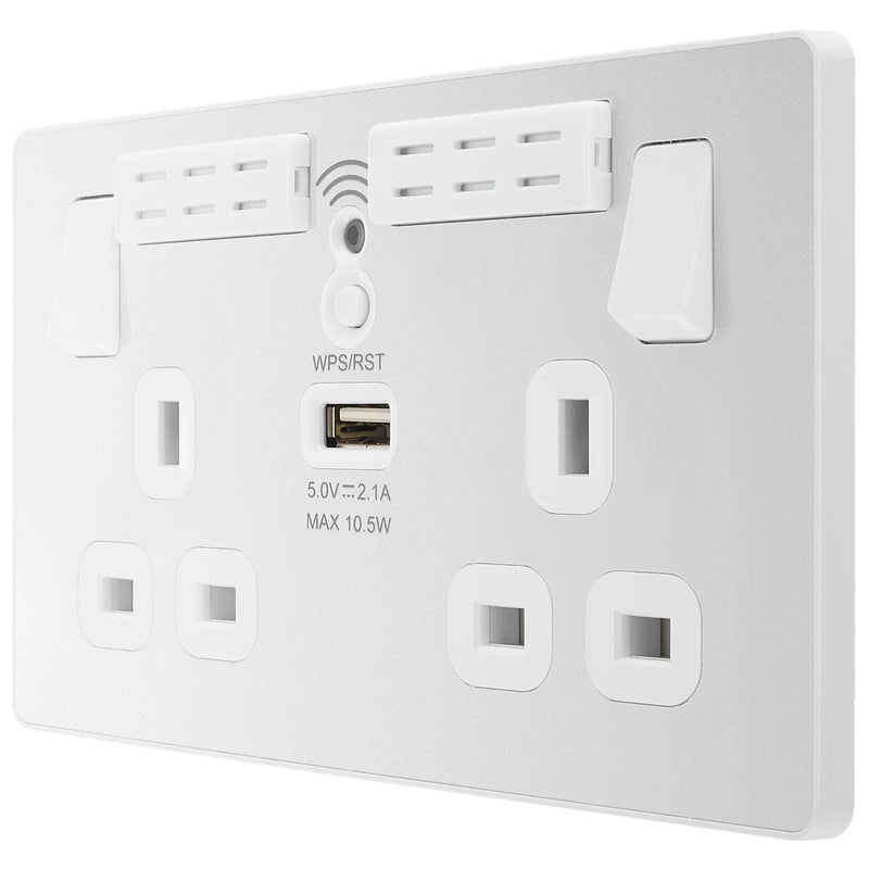 BG Electrical Evolve Pearlescent White - Double, switched, single pole, WiFi Extender + USB A
