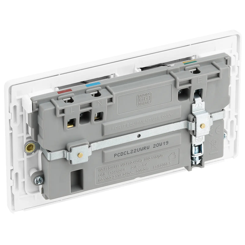 BG Electrical Evolve Pearlescent White - Double, switched, single pole, WiFi Extender + USB A