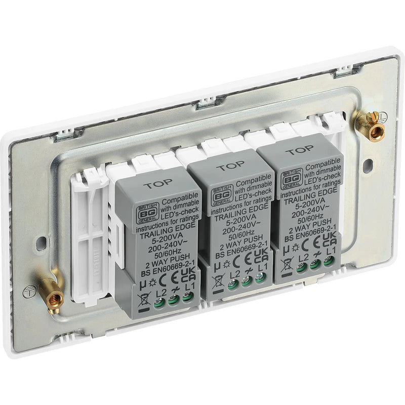 BG Electrical Evolve Pearlescent White - Triple, 2 way push 200W