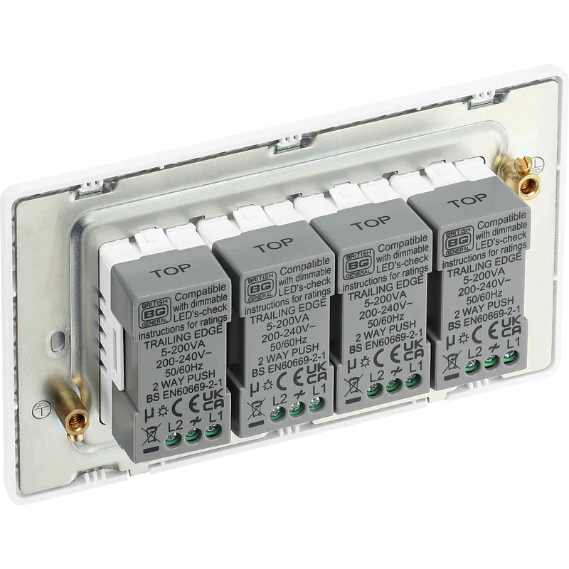 BG Electrical Evolve Pearlescent White - Quadruple, 2 way push 200W
