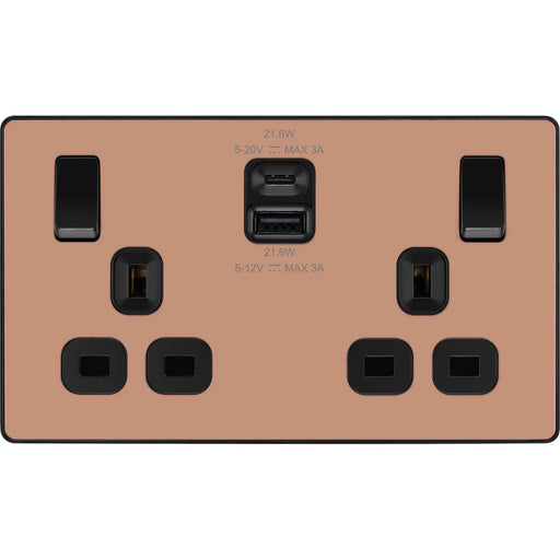 BG Electrical Evolve Polished Copper - Double switched single pole, with USB A + C (22W)