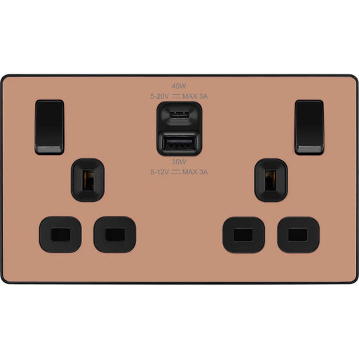 BG Electrical Evolve Polished Copper - Double switched single pole, with USB A + C (45W)