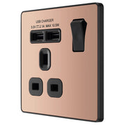 BG Electrical Evolve Polished Copper - Single, switched, single pole, with 2 x USB A
