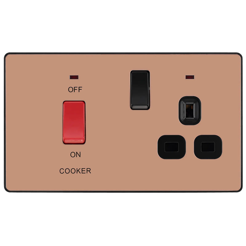 BG Electrical Evolve Polished Copper - 45A double pole with switched socket and indicators