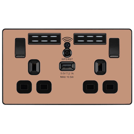 BG Electrical Evolve Polished Copper - Double, switched, single pole, WiFi Extender + USB A