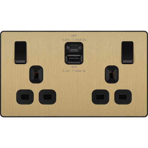 BG Electrical Evolve Satin Brass - Double switched single pole, with USB A + C (45W)