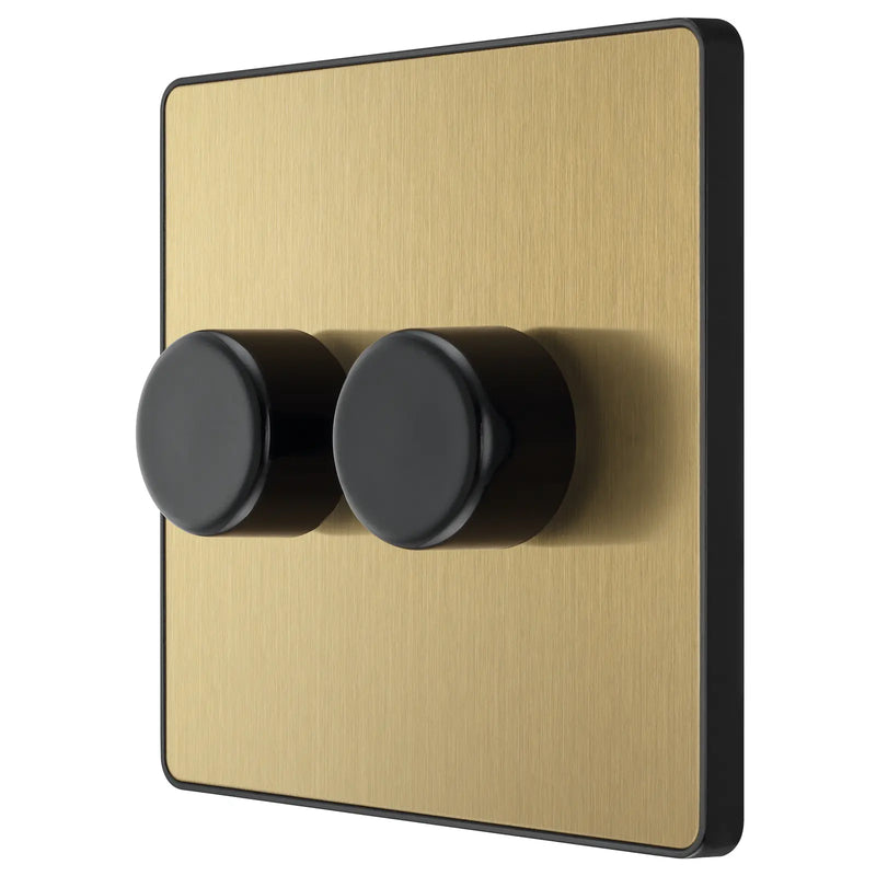 BG Electrical Evolve Satin Brass - Double, 2 way push 200W