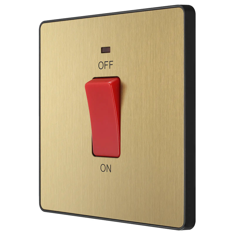 BG Electrical Evolve Satin Brass - 45A, double pole, single plate, with indicator