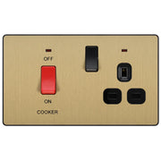 BG Electrical Evolve Satin Brass - 45A double pole with switched socket and indicators