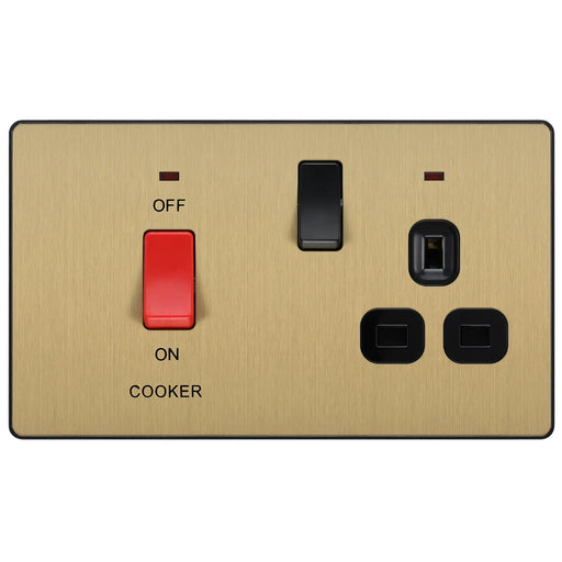 BG Electrical Evolve Satin Brass - 45A double pole with switched socket and indicators