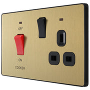 BG Electrical Evolve Satin Brass - 45A double pole with switched socket and indicators