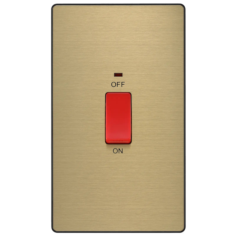 BG Electrical Evolve Satin Brass - 45A, double pole, large plate, with indicator