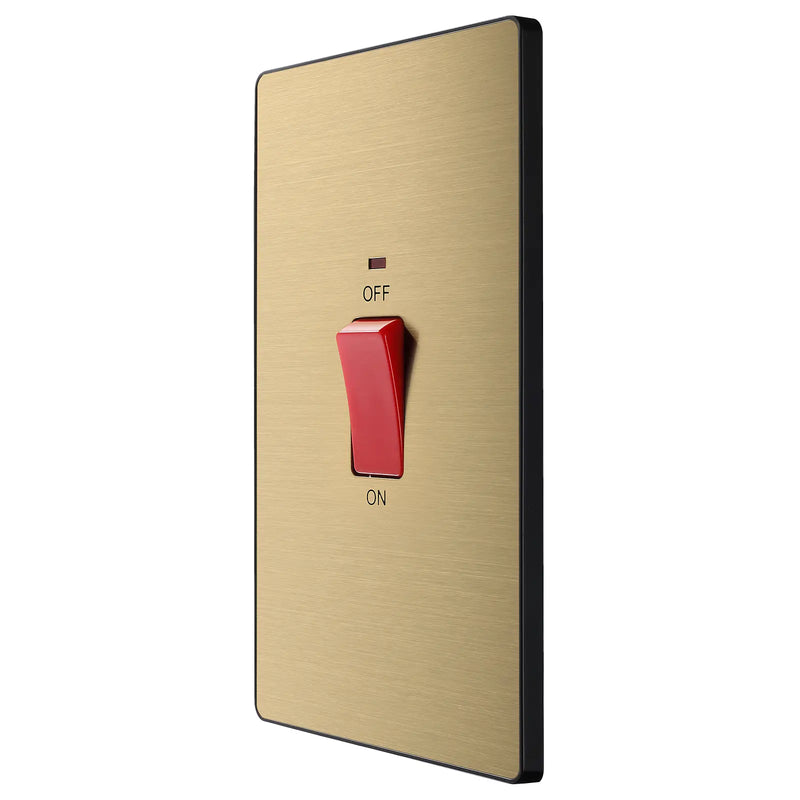 BG Electrical Evolve Satin Brass - 45A, double pole, large plate, with indicator