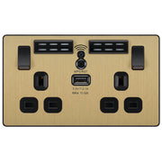 BG Electrical Evolve Satin Brass - Double, switched, single pole, WiFi Extender + USB A