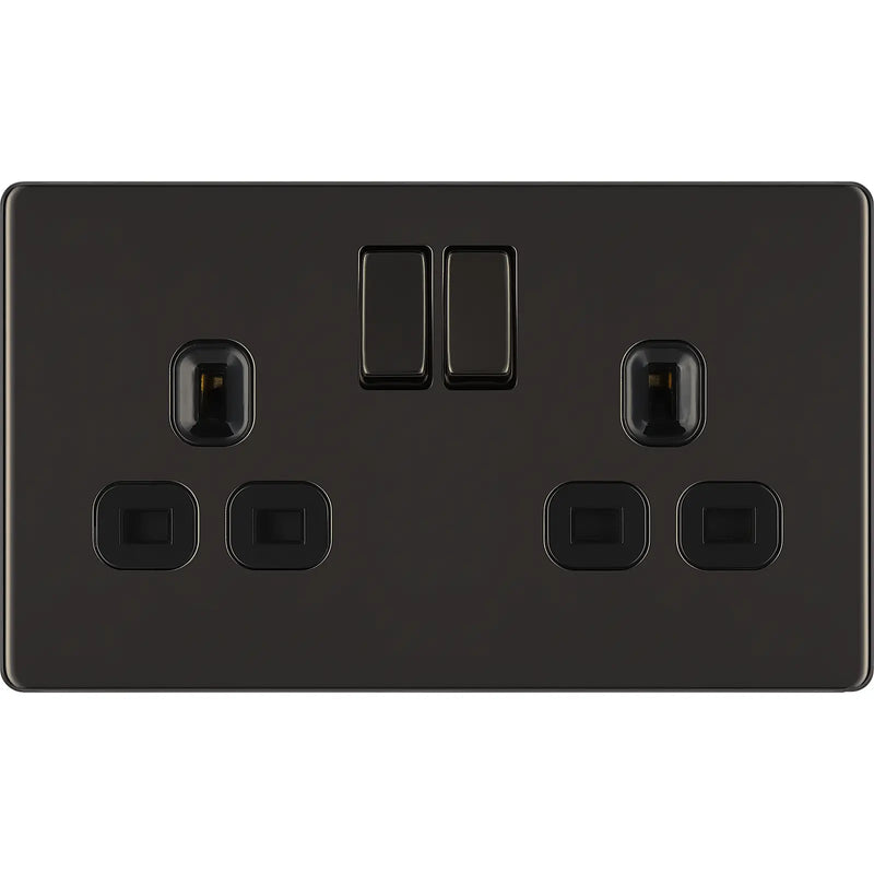 BG Electrical Flatplate Screwless Black Nickel - Double switched, double pole