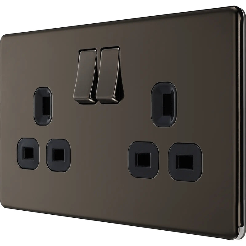 BG Electrical Flatplate Screwless Black Nickel - Double switched, double pole