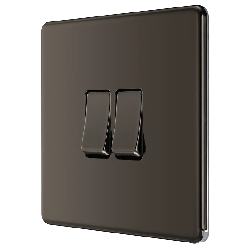 BG Electrical Flatplate Screwless Black Nickel - Double 2 way switch